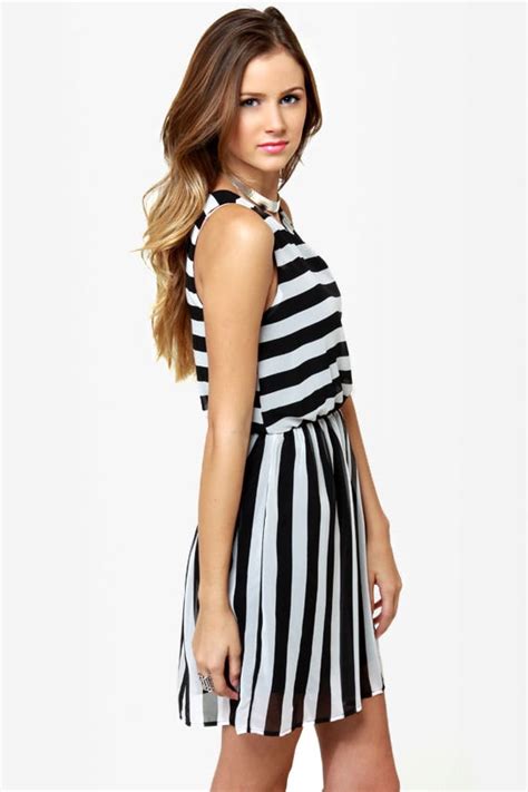 Pretty Black And White Dress Striped Dress Sleeveless Dress 37 00