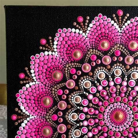 Vibrant Dot Mandala Hand Painted On Black Stretched Canvas X In