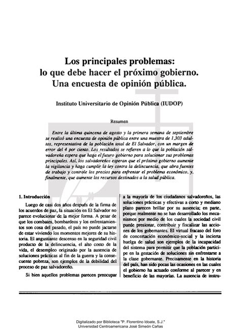 Pdf Principales Problemas Lo Que Debe Hacer El Próximo Gobierno Una Encuesta De Opinión Pública