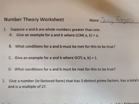 Solved Number Theory Worksheet Name Jerry Fregoso 1 Suppose