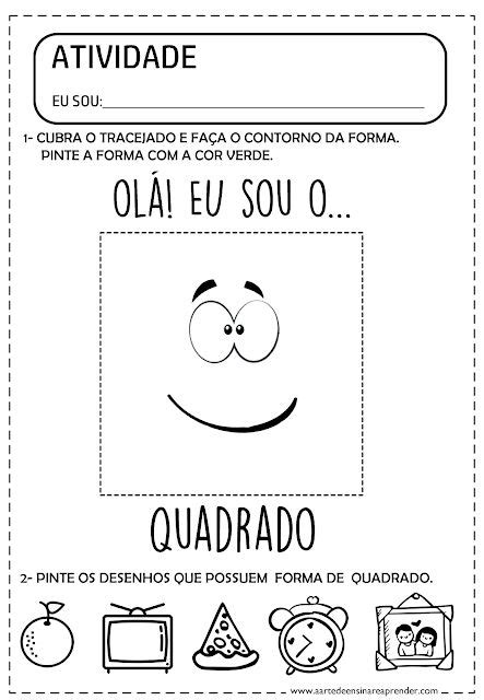 Atividade Quadrado Maternal 2 - ATIVIDADE PRONTA - FORMAS | Forma geométrica quadrado, Forma geometrica ...