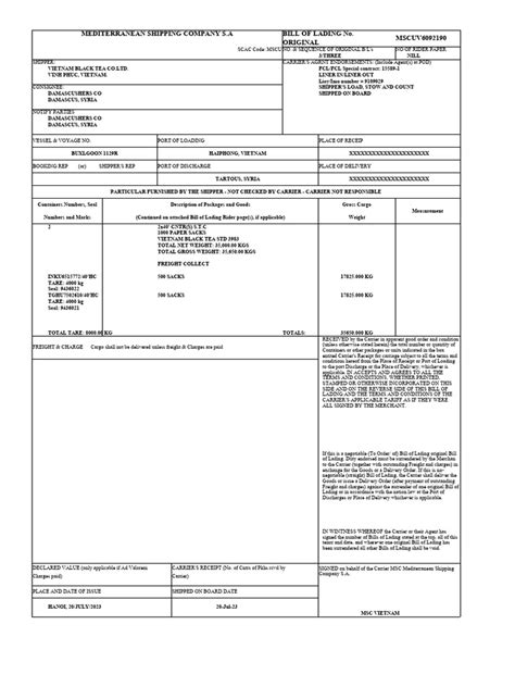 Bill of Lading | Download Free PDF | Bill Of Lading | Cargo