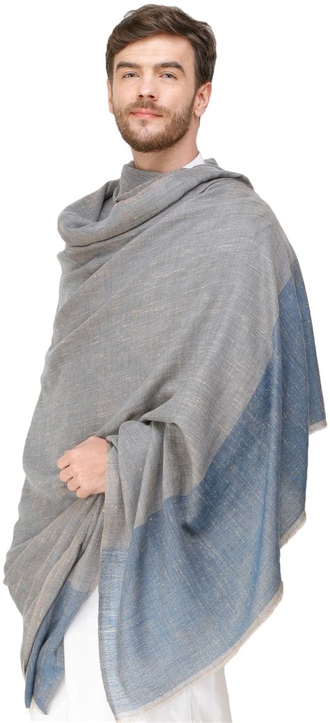 Gray And Bluestone Mens Pashmina Shawl From Amritsar Exotic India Art