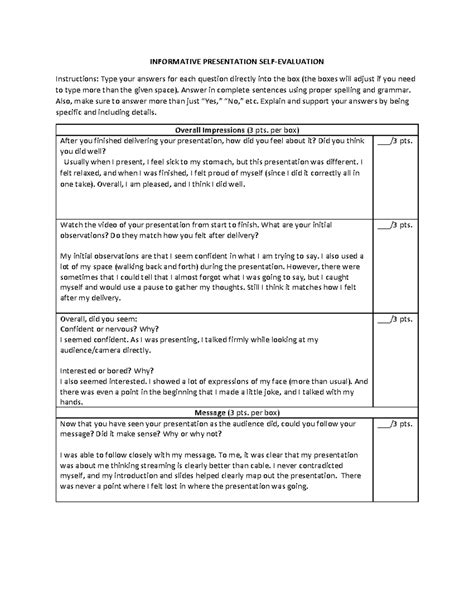 Self Eval 20 After One Of Our Main Projects Students Have To