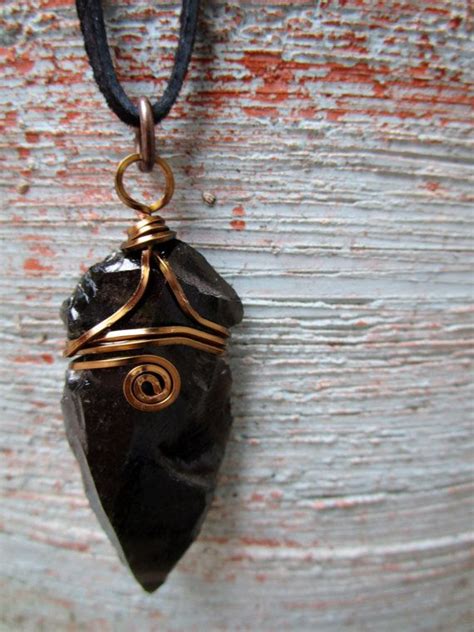 Odin Obsidian Arrowhead Necklace Wire Wrapped Stone Pendant Necklace