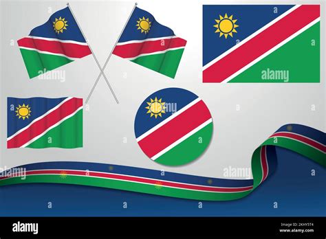 A Vector Set Of Different Designs Of The Namibian National Flag In The