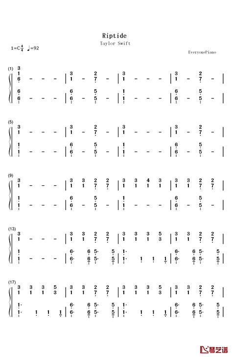 Riptide钢琴简谱 数字双手 Taylor Swift 简谱网