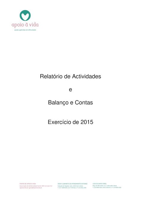 Pdf Relat Rio De Actividades E Balan O E Apoio Vida Balan O