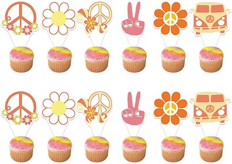 Amazon 48 Pieces Hippie Party Cupcake Toppers Two Groovy Party