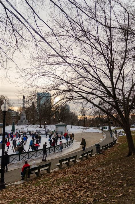 Boston, USA - December 08, 2019: People Ice-skating During A Snow ...