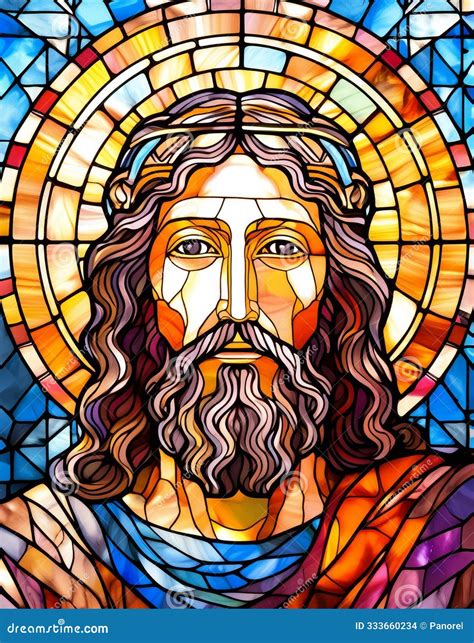 Generated Image Of A Stained Glass Window Depicting Our Lord Jesus Christ Stock Illustration