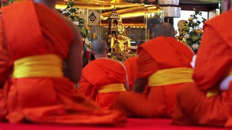 Buddhist Monks Pray In Temple Stock Footage Video Royalty Free