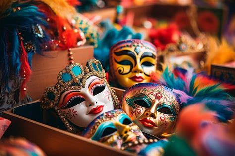 Premium Photo | Closeup carnival masks variety of colors and sparkles ...