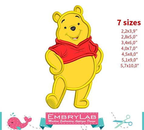 Applique Winnie The Pooh Machine Embroidery Applique Design Etsy