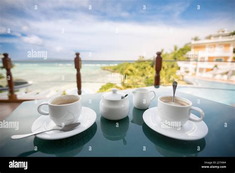 Romantic Coffee For Two With View On Beautiful On The Beach Stock Photo