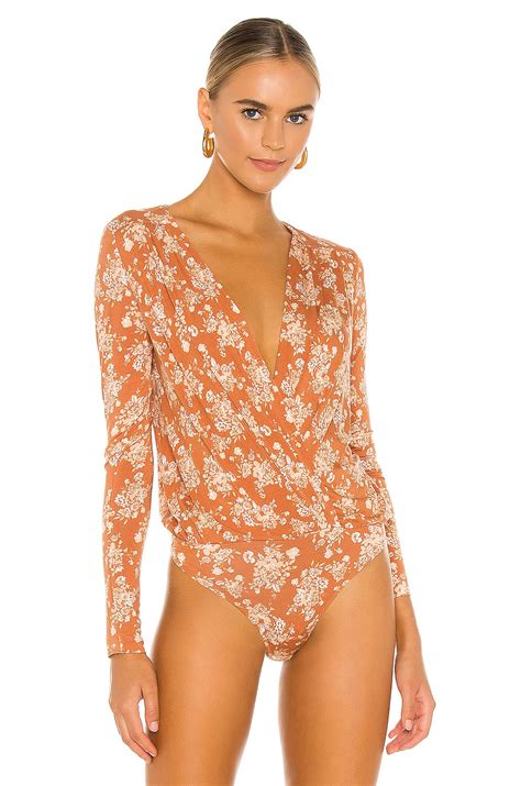 Free People Printed Turnt Bodysuit In Copper REVOLVE