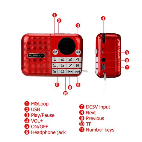 TEMPSA Mini Radio Portable Haut parleur Rechargeable Lumineux Mémoire