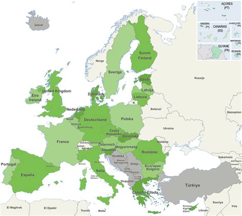 Kaart Europa Topografie Landen Kaart Landen Europese Unie Eu