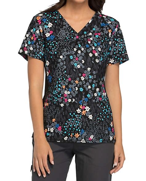 Cherokee Flexibles Meadow Breeze V Neck Print Scrub Tops Scrubs And Beyond