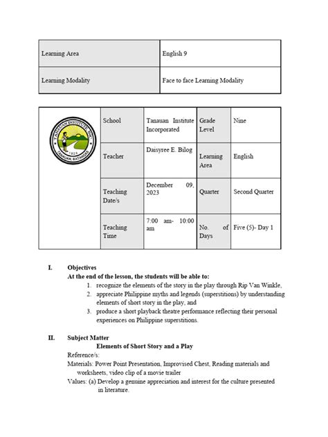A Detailed Lesson Plan in Grade 9 Englis | PDF 