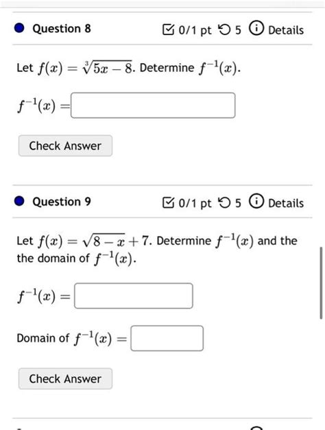 Solved Let Fx35x−8 Determine F−1x F−1x Question 9