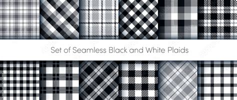 Black And White Plaids Seamless Pattens Set Vector Checkered Buffalo