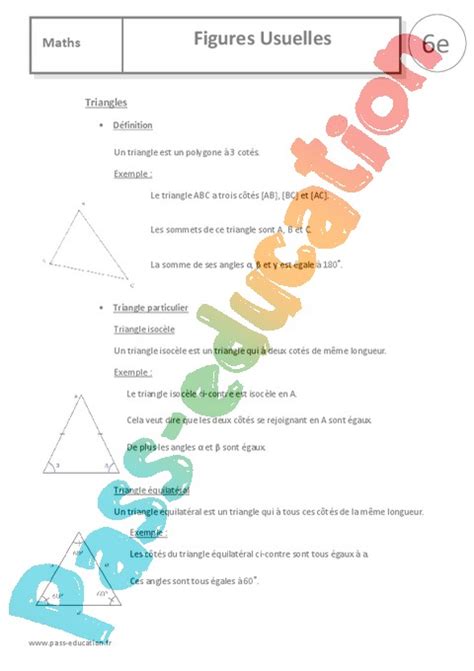 Cours Triangles 6ème Cycle 3 Pass Education