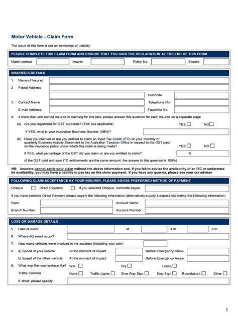 Fillable Online Motor Vehicle Claim Form Fax Email Print Pdffiller