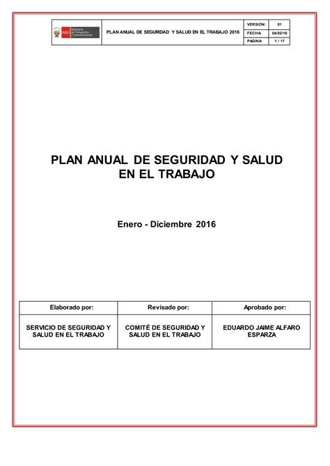 Plan Anual De Seguridad Y Salud En El Trabajo Mtc Pdf