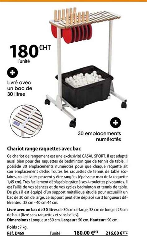 Promo Chariot Range Raquettes Avec Bac Chez Casal Sport Icatalogue Fr