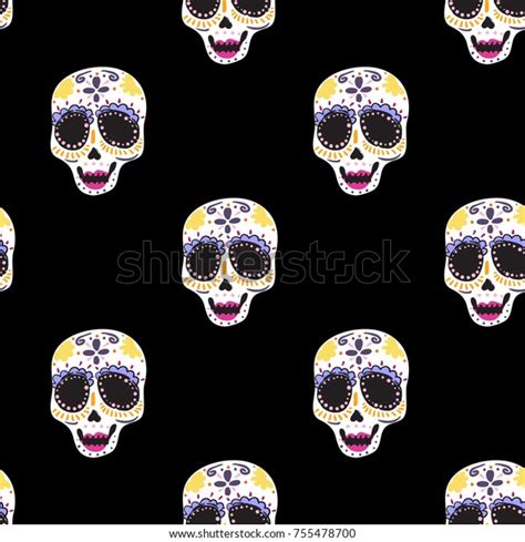 Vintage Female Sugar Skull Seamless Pattern Stock Vector Royalty Free