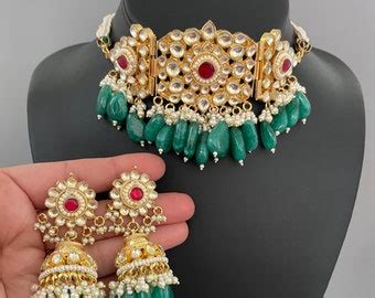 Kundan Embellished Jute Necklace Handmade Dual Tone Jute Etsy