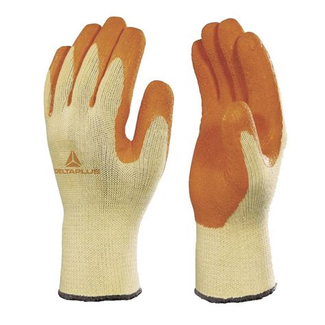 Gant tricoté en polycoton enduit latex jaune orange T9 DELTA PLUS