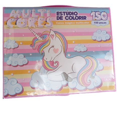 Kit para colorir 150 peças Rosa Estojo escolar completo unicórnio