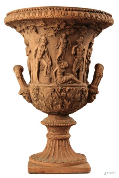 Vaso A Cratere In Terracotta Con Fascia Centrale Ad Alto Rilievo