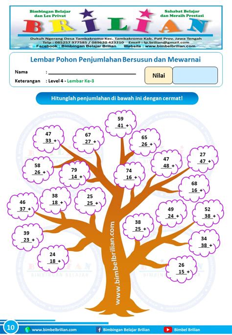 Soal Berhitung Penjumlahan Bersusun Dan Mewarnai Level 4 Bimbel Brilian