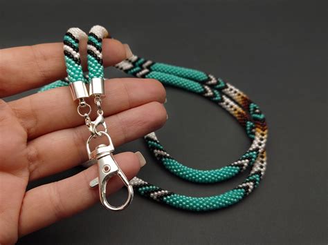 Stylish Turquoise Beaded Lanyard For Badges Handcrafted In Native