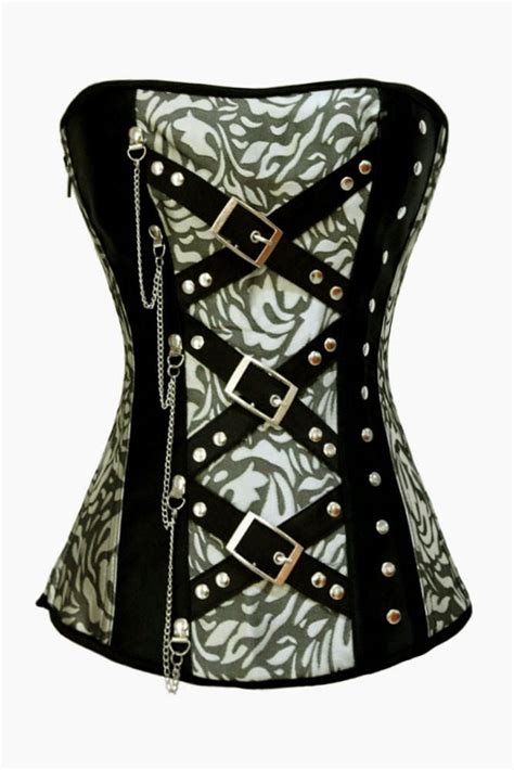 Classic Jacquard Corset With Rivets And Chain Steampunk Corset