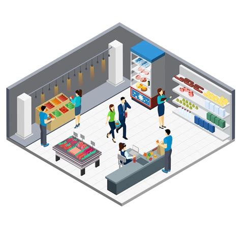 Free Vector Grocery Store Isometric Interior