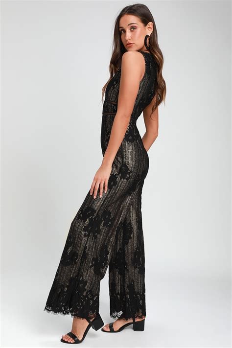 Sexy Black And Gold Jumpsuit Lace Jumpsuit Plunge Jumpsuit Lulus