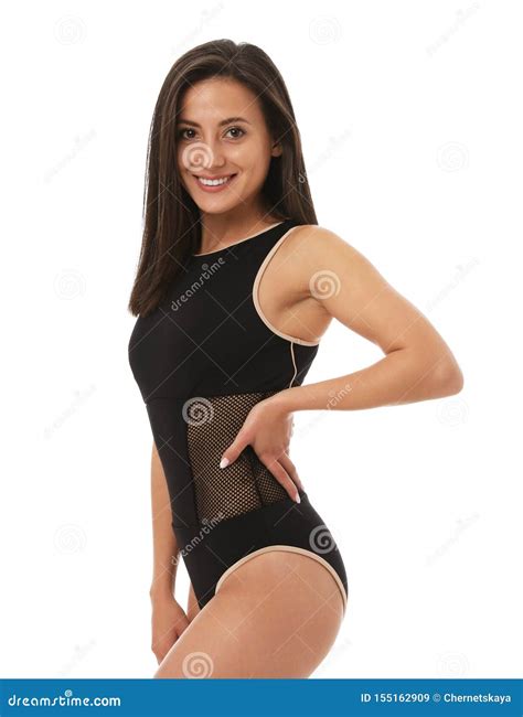 Mujer Atractiva Bonita Con El Cuerpo Delgado En Negro Elegante En El