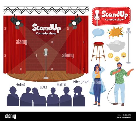 Stand Up Comedy Show Stage Comedian Cartoon Characters With