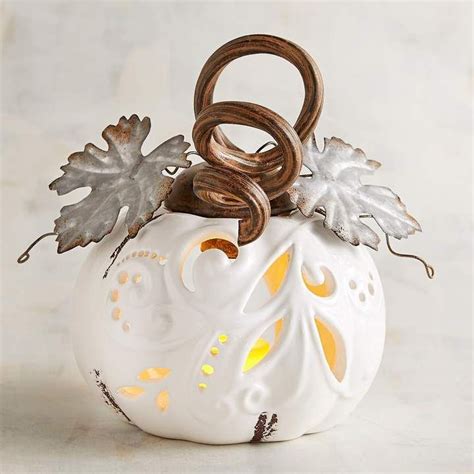 Pier 1 Imports Small White Ceramic Pumpkin Tealight Candle Holder