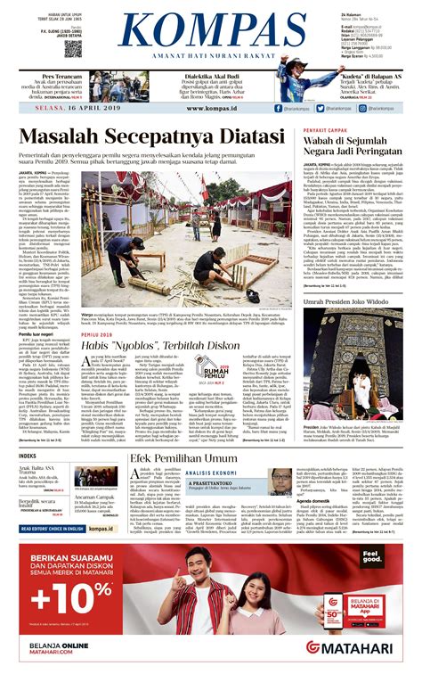 Jual Koran KOMPAS 16 April 2019 Gramedia Digital Indonesia