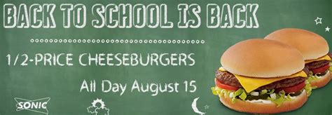 Sonic Half Price Cheeseburgers All Day August 15th