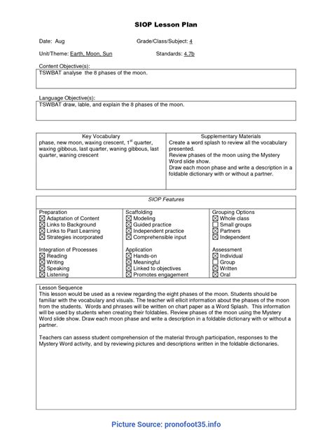 Siop Lesson Plan Template Lesson Plans Learning