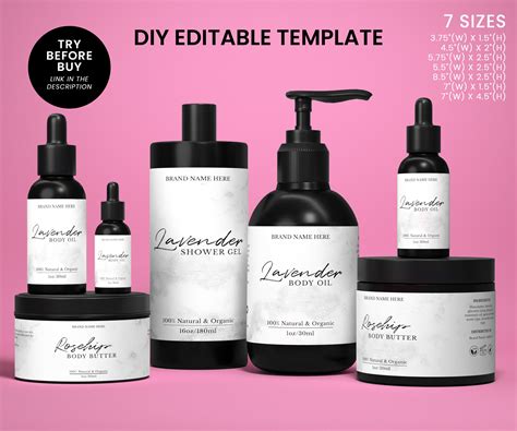 Diy Editable Skin Care Product Labels In 7 Sizes Essential Etsy