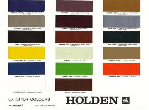 1974-1980 Holden and Torana Paint Charts - Paint & Panel - GMH-Torana