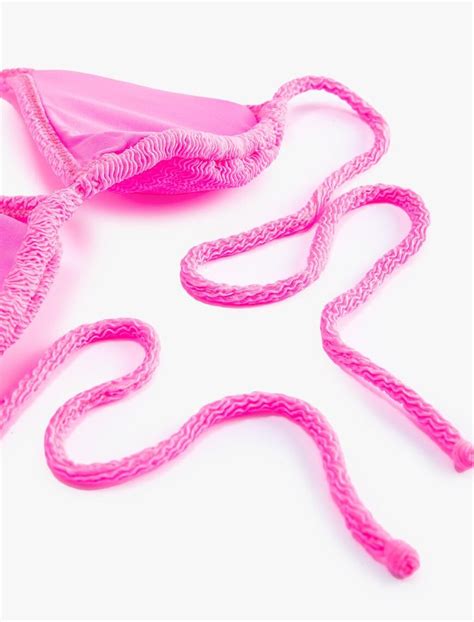 Pembe Kadın Üçgen Bikini Üstü Dokulu Boyundan Bağlamalı 3SAK10053MM Koton