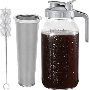 Cold Brew Coffee Maker Pitcher Oz Heavy Duty Wide Mouth Glass Mason